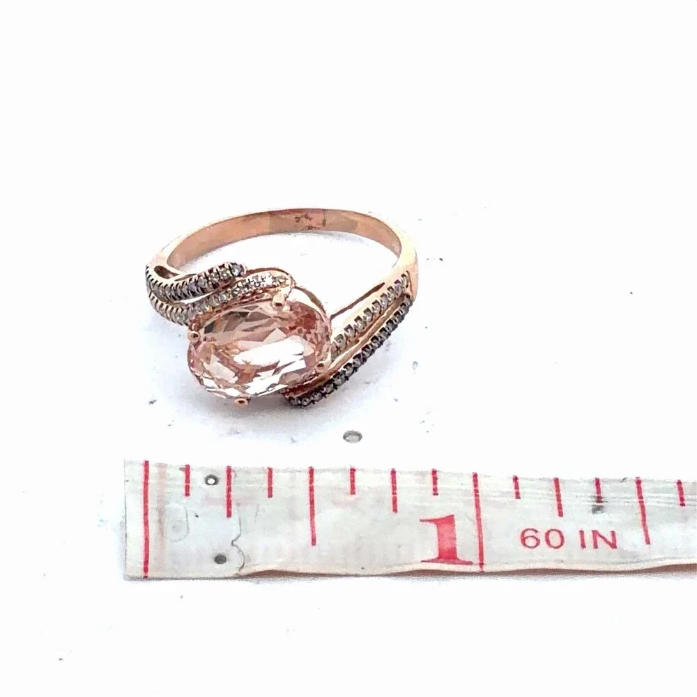 EFFY 14K Rose Gold Oval Morganite Cognac White Diamond Bypass Cocktail Ring